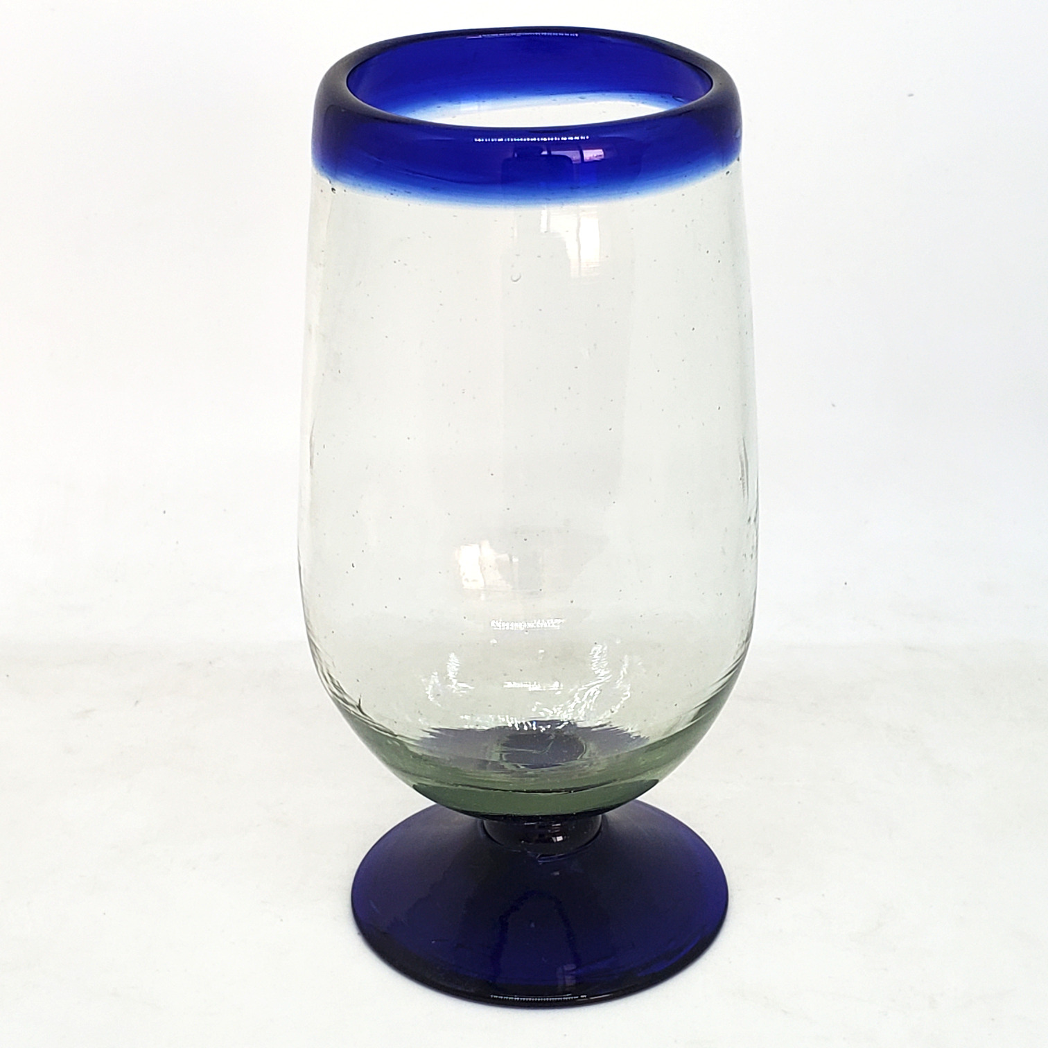 MEXICAN GLASSWARE / Cobalt Blue Rim 17 oz Tall Water Goblets (set of 6) / These tall water goblets will embellish your table setting and give it a festive feel. Made from authentic hand blown recycled glass.